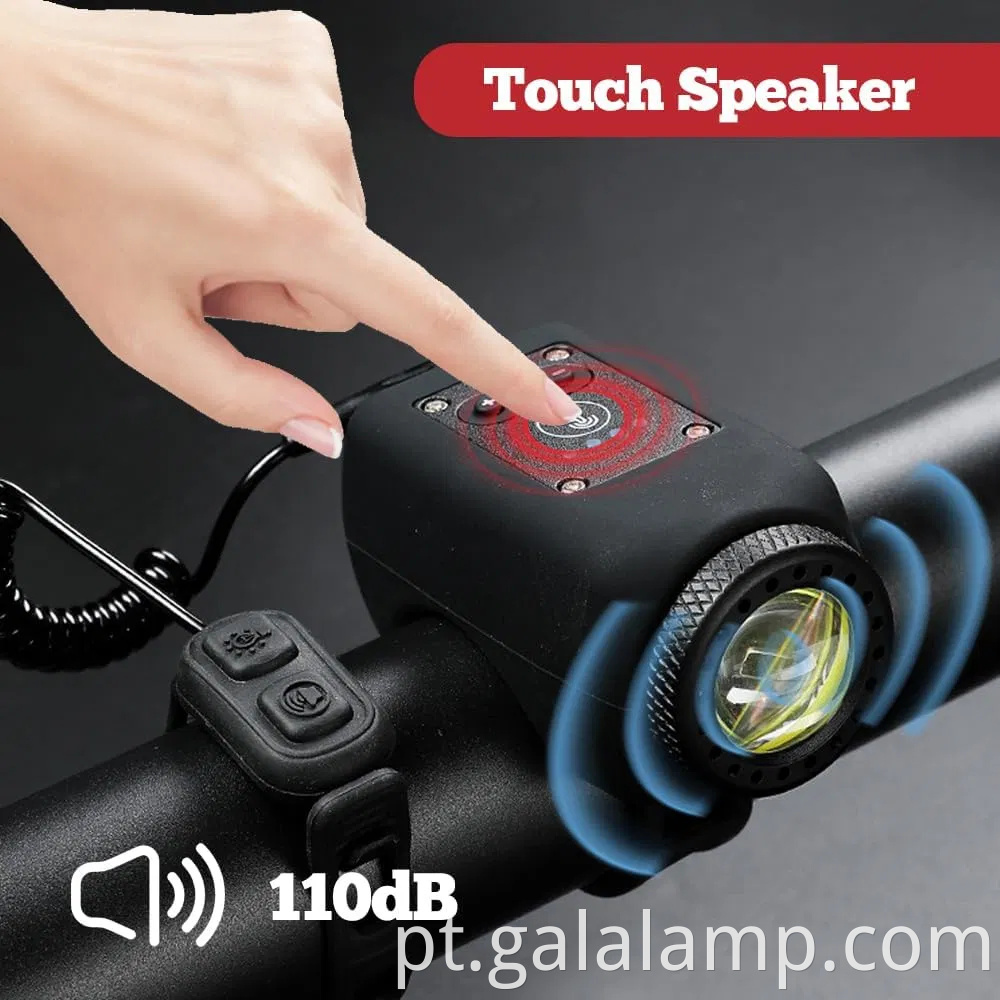 Luz de bicicleta com alta buzina de decibéis e carregamento USB